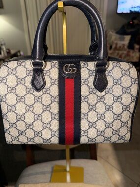 Gucci Ophidia Navy and Red GG Supreme Boston bag NEW